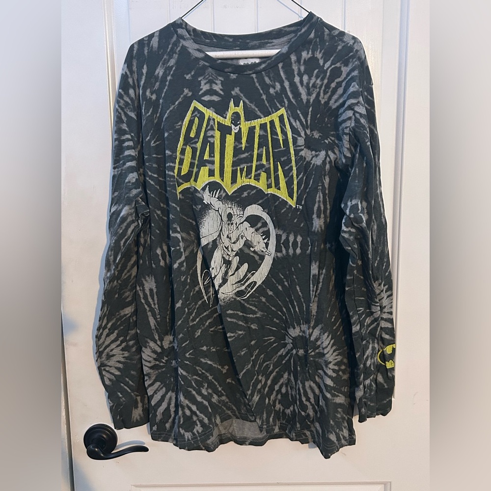 Batman Gray Long Sleeve Tye Dye Graphic T-shirt 2XL